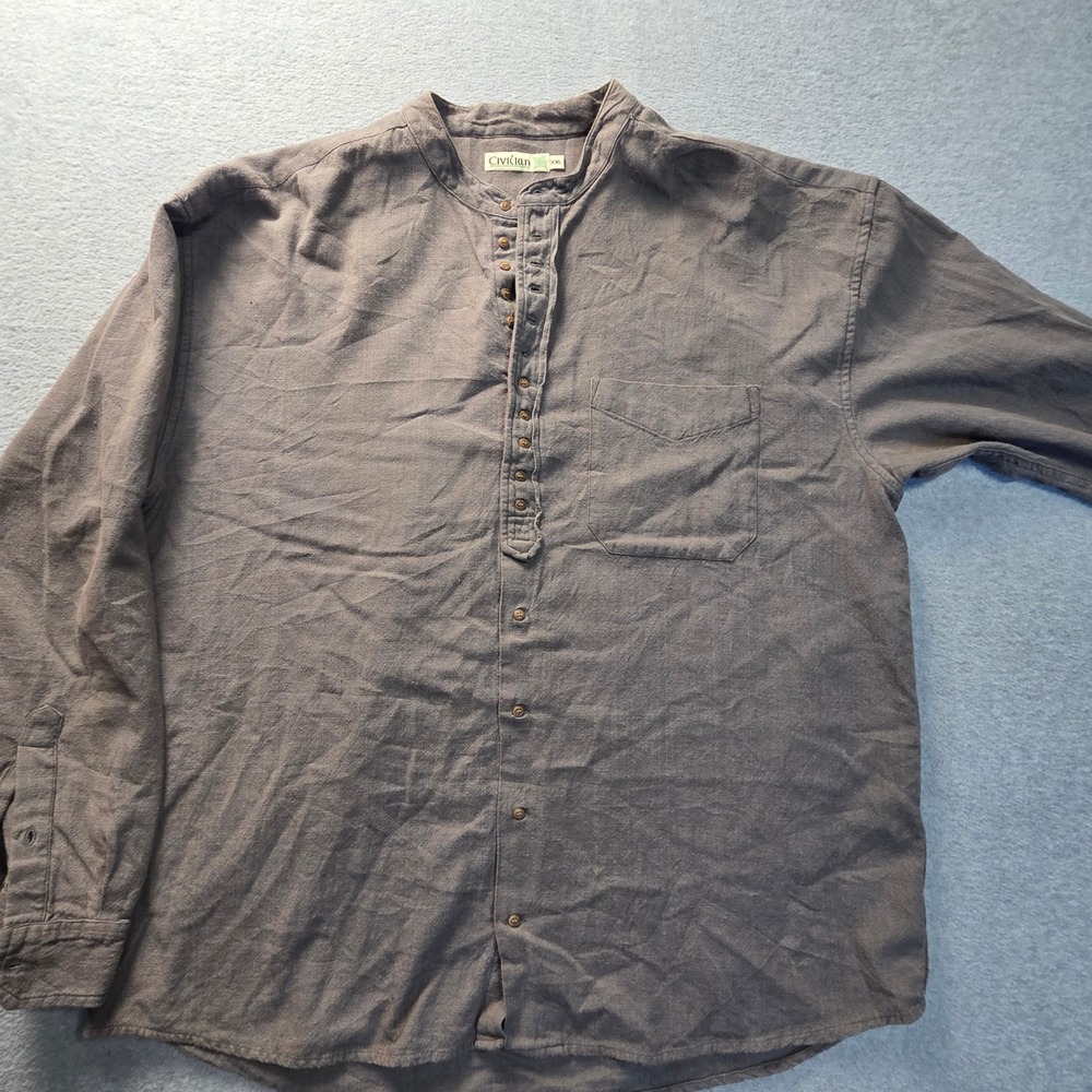 Front Shirt Long Sleeve Mens XXL Taupe Brown Linen Blend Button Civilian Casual